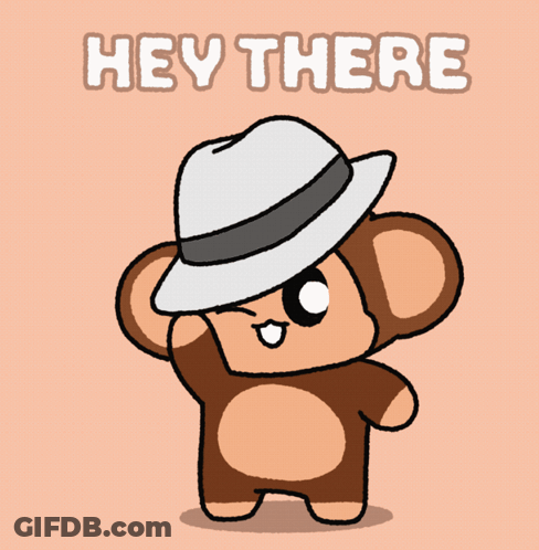 A Cartoon Of A Monkey Holding A Hat With The Words Hey There Below It GIF
