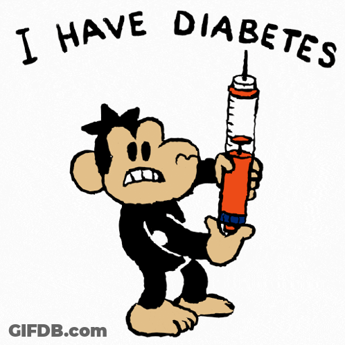 A Cartoon Of A Monkey Holding A Pen With The Words " I Have Diabetes " Above It GIF