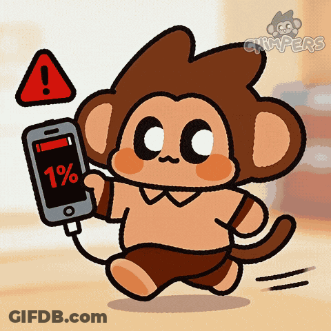 A Cartoon Of A Monkey Holding A Phone That Says 1 % GIF