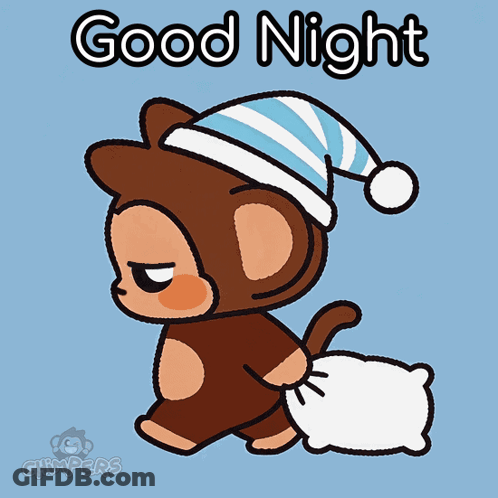 A Cartoon Of A Monkey Holding A Pillow With The Words Good Night Written Above It GIF