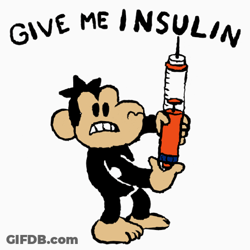 A Cartoon Of A Monkey Holding A Syringe With The Words Give Me Insulin Written Above It GIF