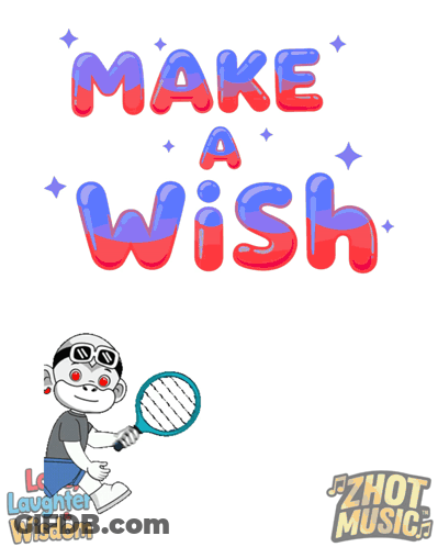 A Cartoon Of A Monkey Holding A Tennis Racquet And The Words Make A Wish GIF