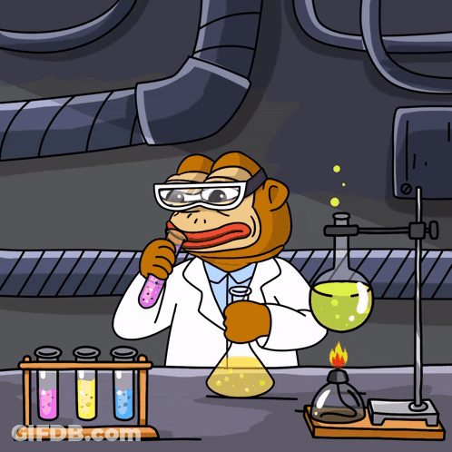 A Cartoon Of A Monkey Holding A Test Tube GIF