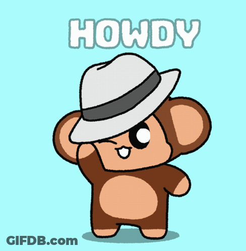 A Cartoon Of A Monkey Holding A White Hat With The Word Howdy Above Him GIF