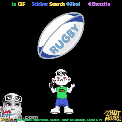 A Cartoon Of A Monkey Holding Up A Cell Phone In Front Of A Rugby Ball GIF
