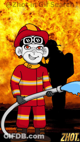 A Cartoon Of A Monkey In A Fireman 'S Uniform GIF