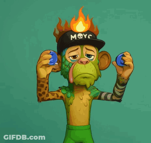 A Cartoon Of A Monkey Juggling Two Coins With A Flame In His Head GIF