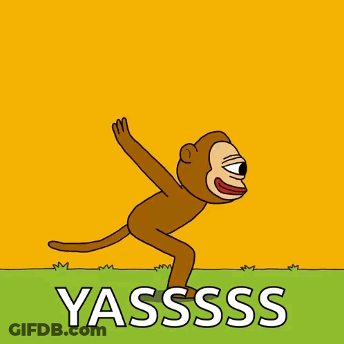 A Cartoon Of A Monkey Jumping In The Air With The Word Yassss Written Below It GIF
