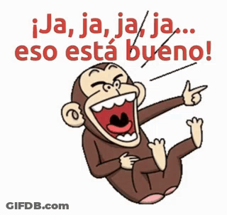 A Cartoon Of A Monkey Laughing And Pointing With The Words " Ja Ja Ja Ja Eso Esta Bueno " GIF