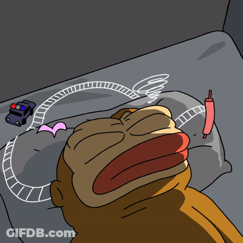 A Cartoon Of A Monkey Laying On A Bed With A Police Car Behind Him GIF