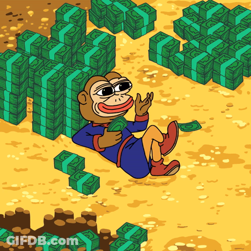 A Cartoon Of A Monkey Laying On The Ground Surrounded By Money GIF