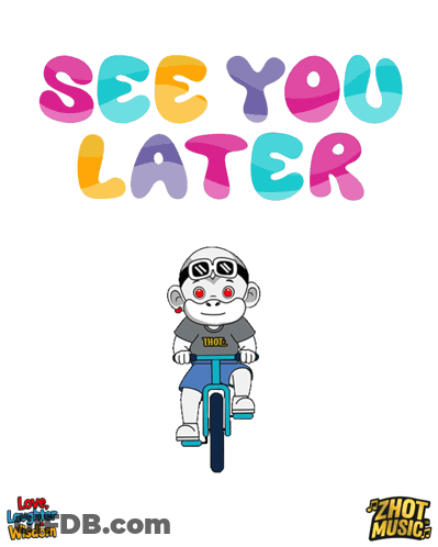 A Cartoon Of A Monkey Riding A Bike With The Words See You Later Above Him GIF