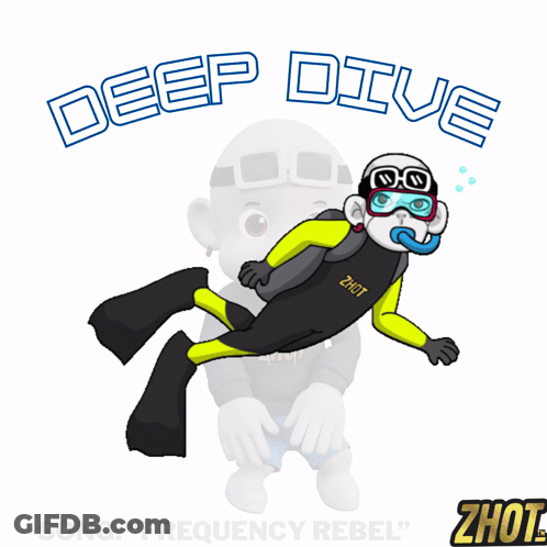 A Cartoon Of A Monkey Scuba Diving With The Words Deep Dive Above Him GIF