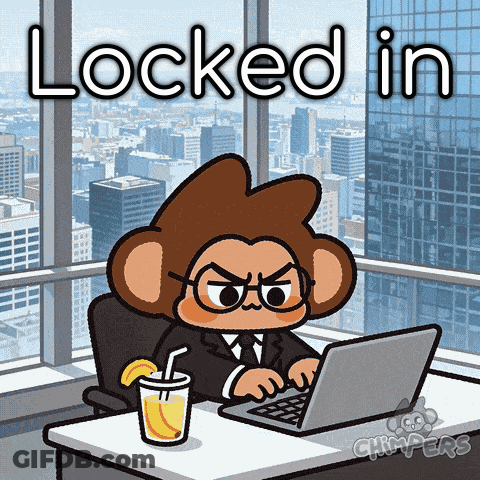 A Cartoon Of A Monkey Sitting At A Desk Using A Laptop Computer GIF