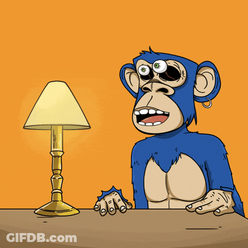 A Cartoon Of A Monkey Sitting At A Table With A Lamp In The Background GIF