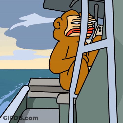 A Cartoon Of A Monkey Sitting On A Boat GIF