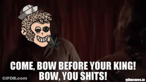 A Cartoon Of A Monkey Smoking A Marijuana Joint With The Caption Come Bow Before Your King Bow You Shits GIF