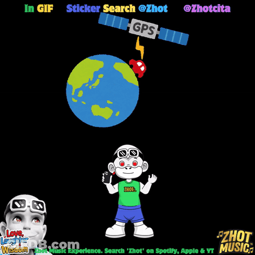 A Cartoon Of A Monkey Standing Next To A Globe With A Gps Sign On It GIF