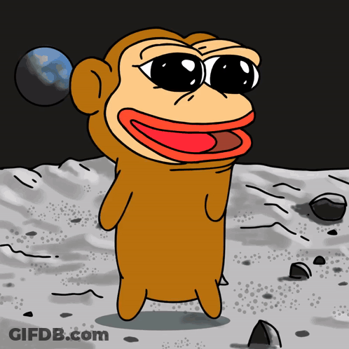 A Cartoon Of A Monkey Standing On The Moon GIF