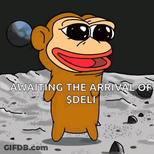 Monkey Standing On Moon Awaiting Deli GIF