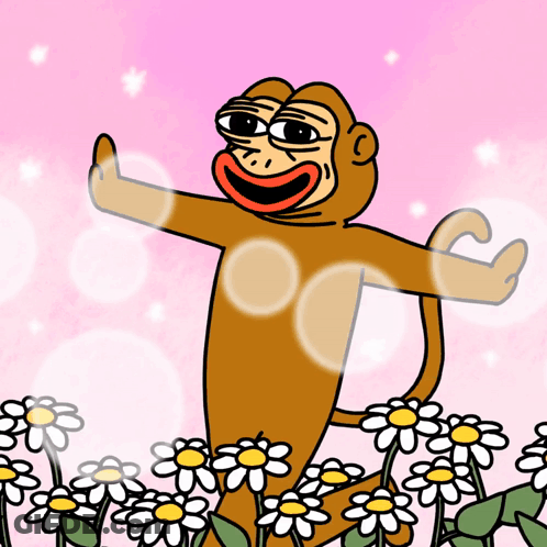 A Cartoon Of A Monkey Surrounded By Daisies GIF