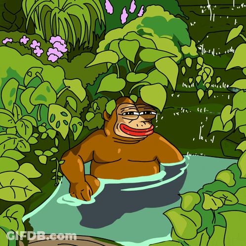 A Cartoon Of A Monkey Taking A Bath In A Pool GIF