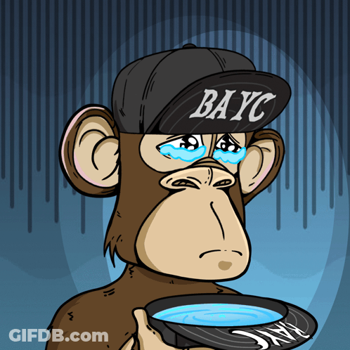 A Cartoon Of A Monkey Wearing A Bayc Hat Holding A Bowl Of Water GIF
