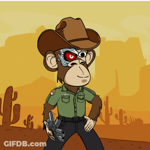 A Cartoon Of A Monkey Wearing A Cowboy Hat And A U.s. Army Shirt GIF