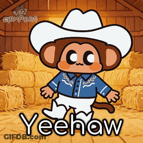 A Cartoon Of A Monkey Wearing A Cowboy Hat And Cowboy Boots GIF