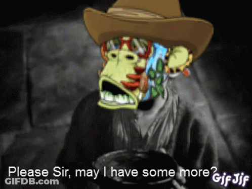A Cartoon Of A Monkey Wearing A Cowboy Hat With The Caption Please Sir May I Have Some More Gif Jif GIF