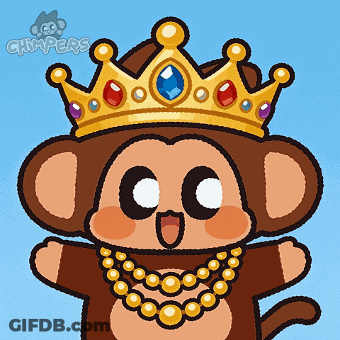 A Cartoon Of A Monkey Wearing A Crown And A Necklace By Grimpers GIF