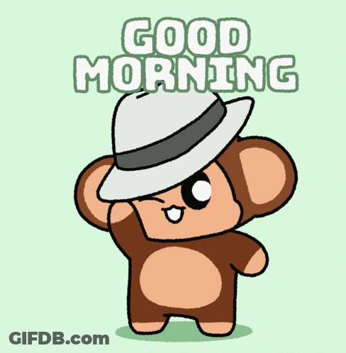 A Cartoon Of A Monkey Wearing A Hat With The Words Good Morning Below It GIF