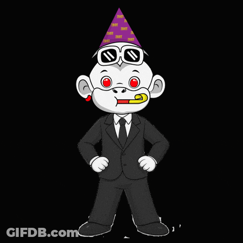 A Cartoon Of A Monkey Wearing A Party Hat GIF