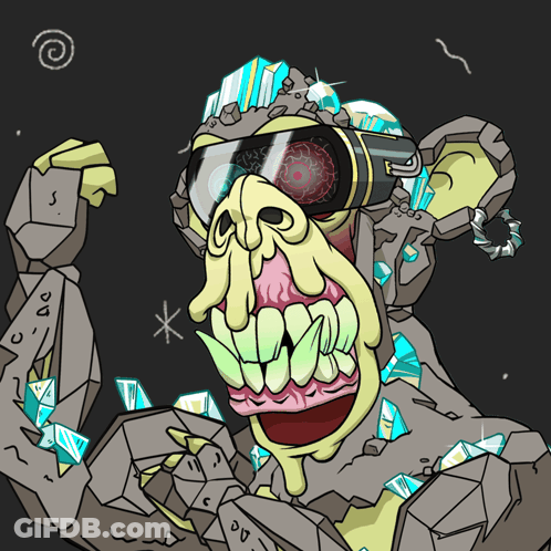 A Cartoon Of A Monkey Wearing A Virtual Reality Headset And Surrounded By Crystals GIF