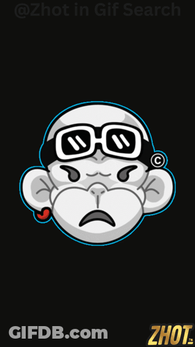 A Cartoon Of A Monkey Wearing Glasses And A Sticker That Says ' Zhot In Gif Search ' On It GIF