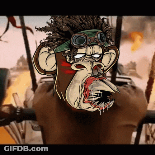 A Cartoon Of A Monkey Wearing Goggles With A Huge Mouth GIF