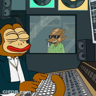 A Cartoon Of A Monkey Wearing Headphones And A Microphone GIF