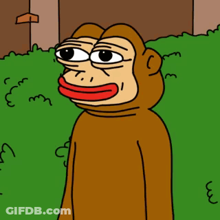 A Cartoon Of A Monkey With A Red Mouth Is Standing In The Grass GIF