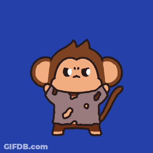 A Cartoon Of A Monkey With A Red Nose Standing In Front Of Flames GIF