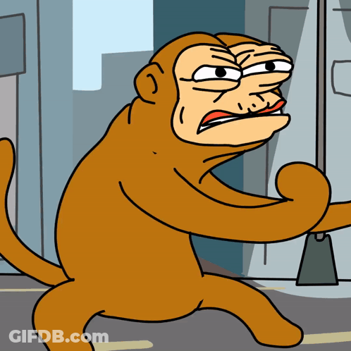 A Cartoon Of A Monkey With An Angry Look On Its Face GIF
