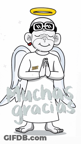 A Cartoon Of A Monkey With Angel Wings And The Words Muchas Gracias In Pink GIF