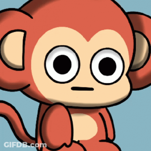 A Cartoon Of A Monkey With Big Eyes And A Sad Look On His Face GIF