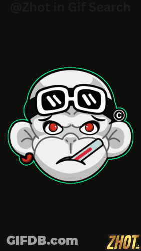 A Cartoon Of A Monkey With Glasses And A Thermometer In Its Mouth GIF