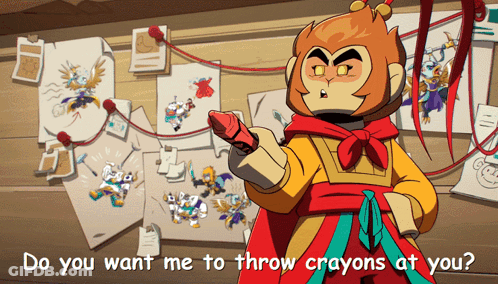 A Cartoon Of A Monkey With The Words Do You Want Me To Throw Crayons At You Below It GIF