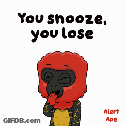 A Cartoon Of A Monkey With The Words " You Snooze You Lose " On The Bottom GIF