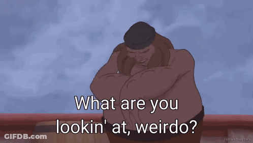 A Cartoon Of A Monster Asking What Are You Lookin At Weirdo GIF