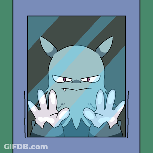 A Cartoon Of A Monster Behind A Glass GIF