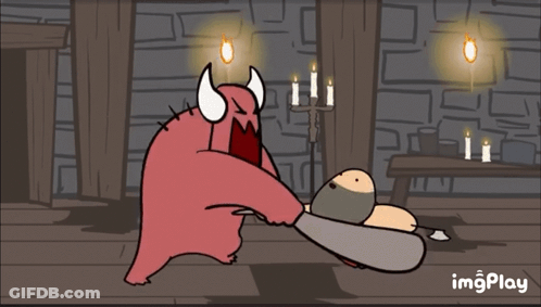 A Cartoon Of A Monster Holding A Sword With The Words Imgplay Visible GIF