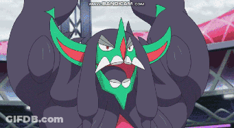 A Cartoon Of A Monster With A Purple Lightning Bolt Coming Out Of It . GIF