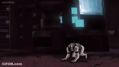 A Cartoon Of A Monster With Red Teeth And The Words Kisscartoon On The Bottom Right GIF